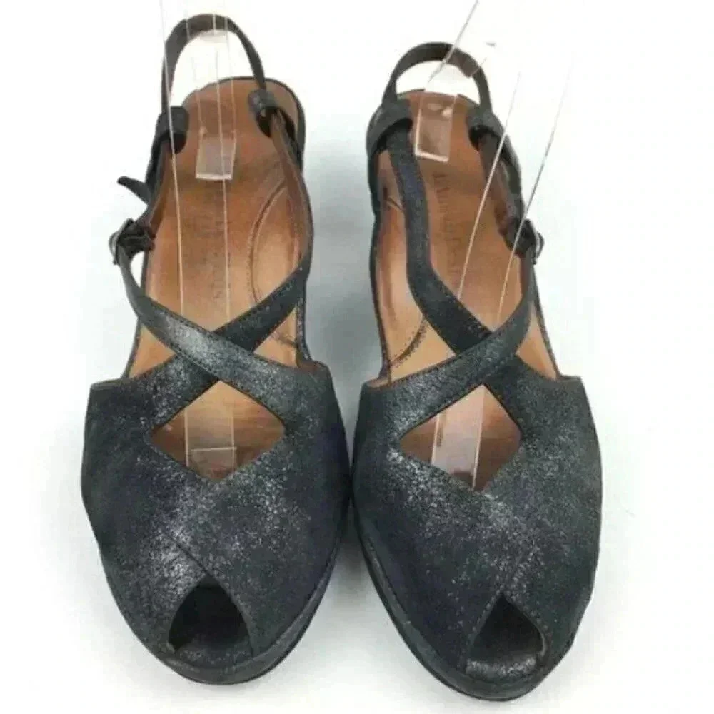 Lamour Des Pieds Heels size 10 Oraine Metallic charcoal gray Chunky wedges